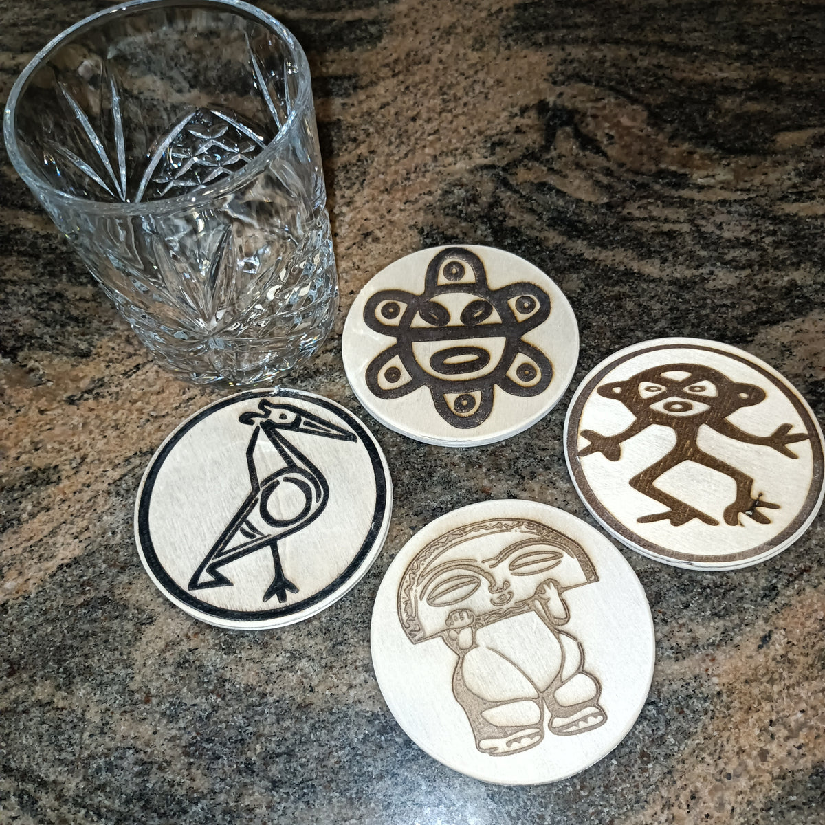 Custom Engraved Wood and Slate Coasters