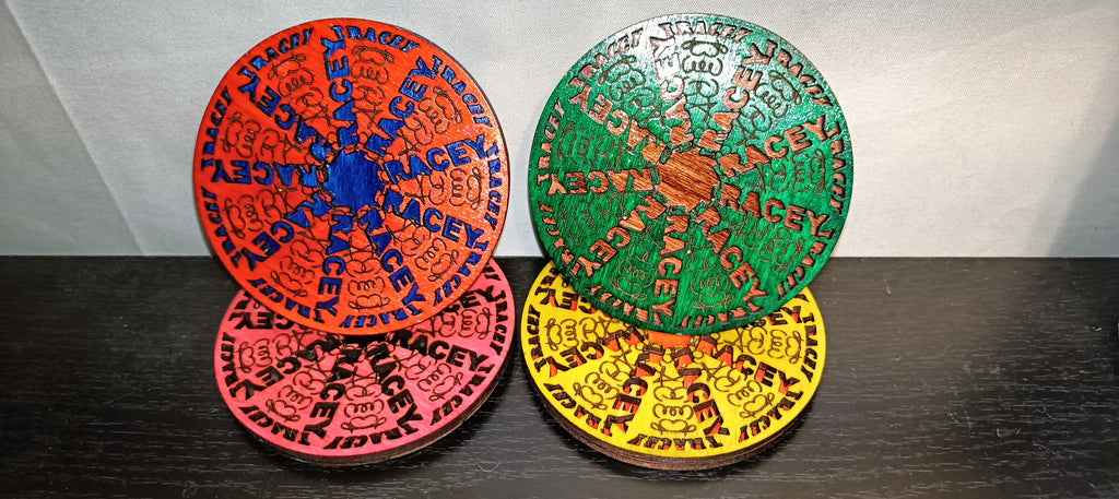 Custom Engraved Wood and Slate Coasters
