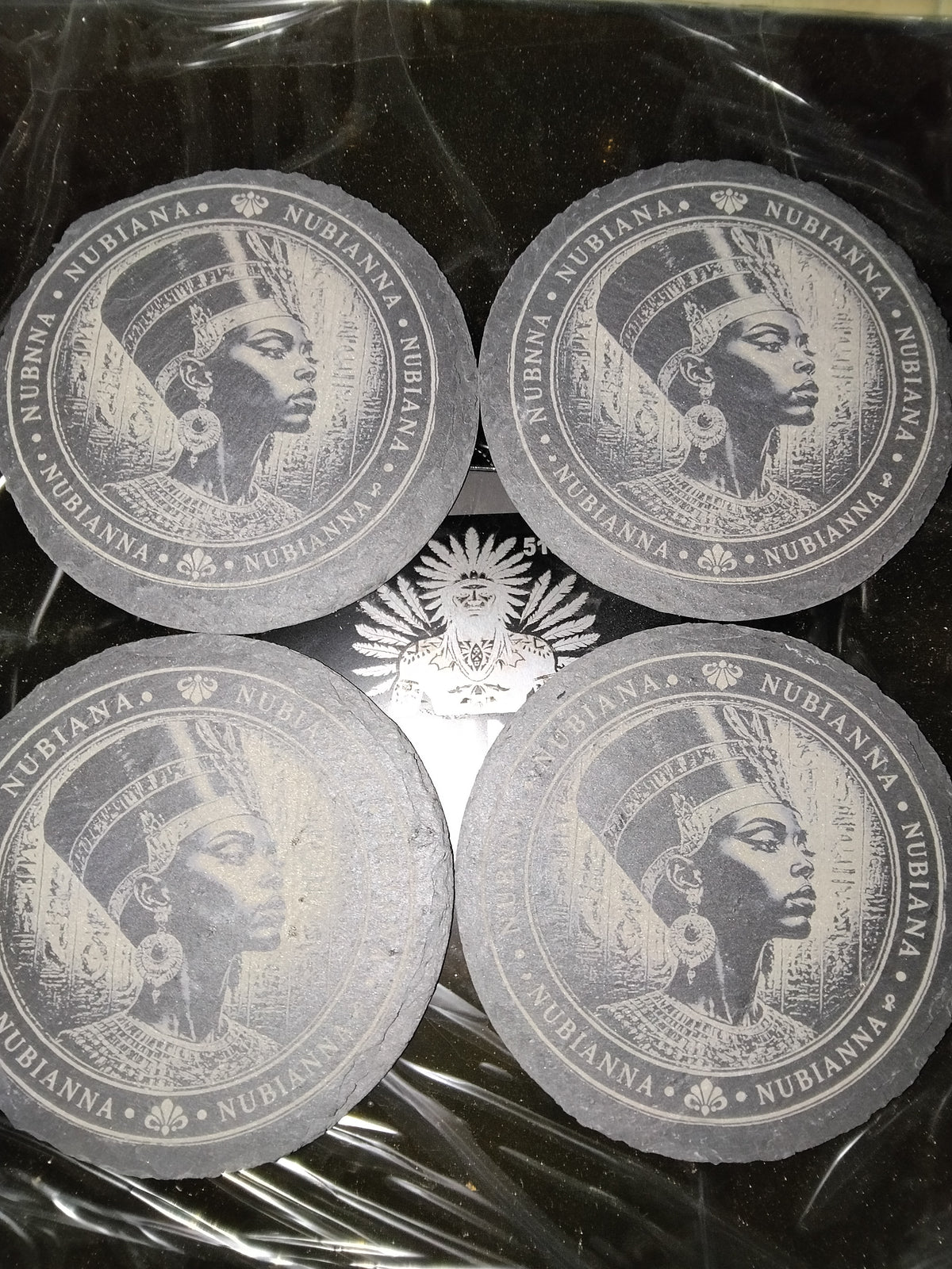 Custom Engraved Wood and Slate Coasters